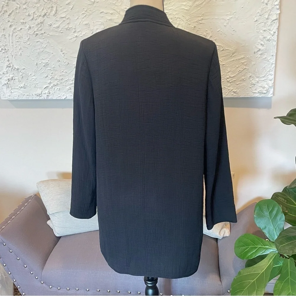 EILEEN FISHER Stand Collar Silk Blend Textured Long Jacket Black Sz S Petite